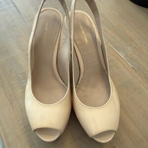 Stuart Weitzman Beige Peep Toe Slingback Heels